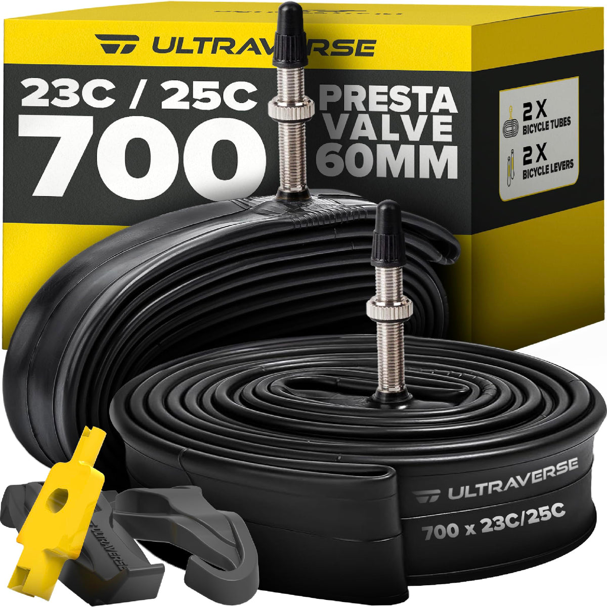 Ultraverse 700C Road & Gravel Inner Tubes - 23-25C, 60mm Presta